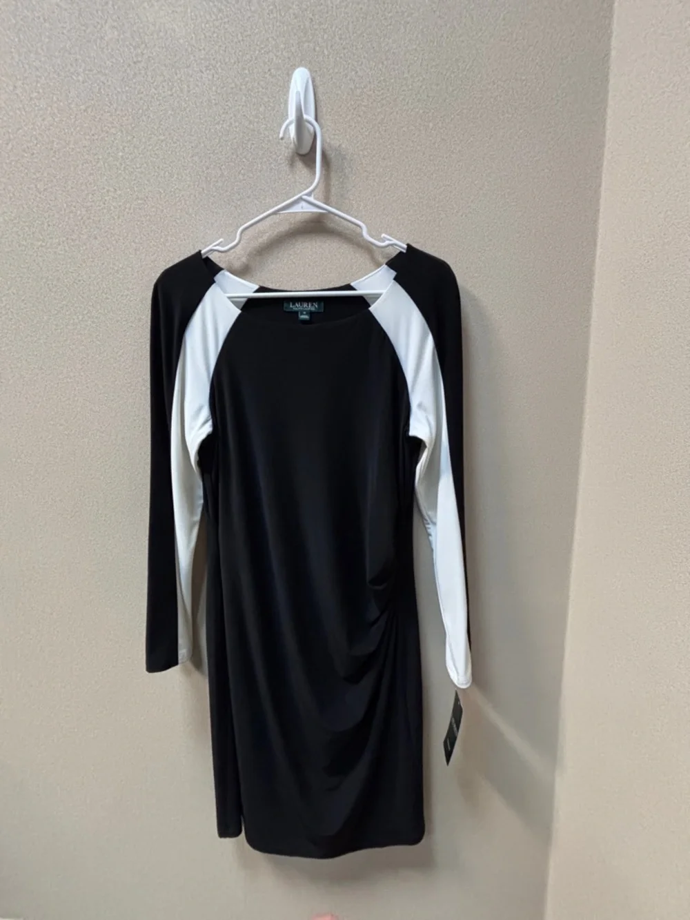 NWT Ralph Lauren Sz 12 Black Sheath Dress with White & Black Raglan Sleeves